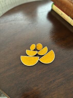 Geometric Yellow Woven Drop Earrings